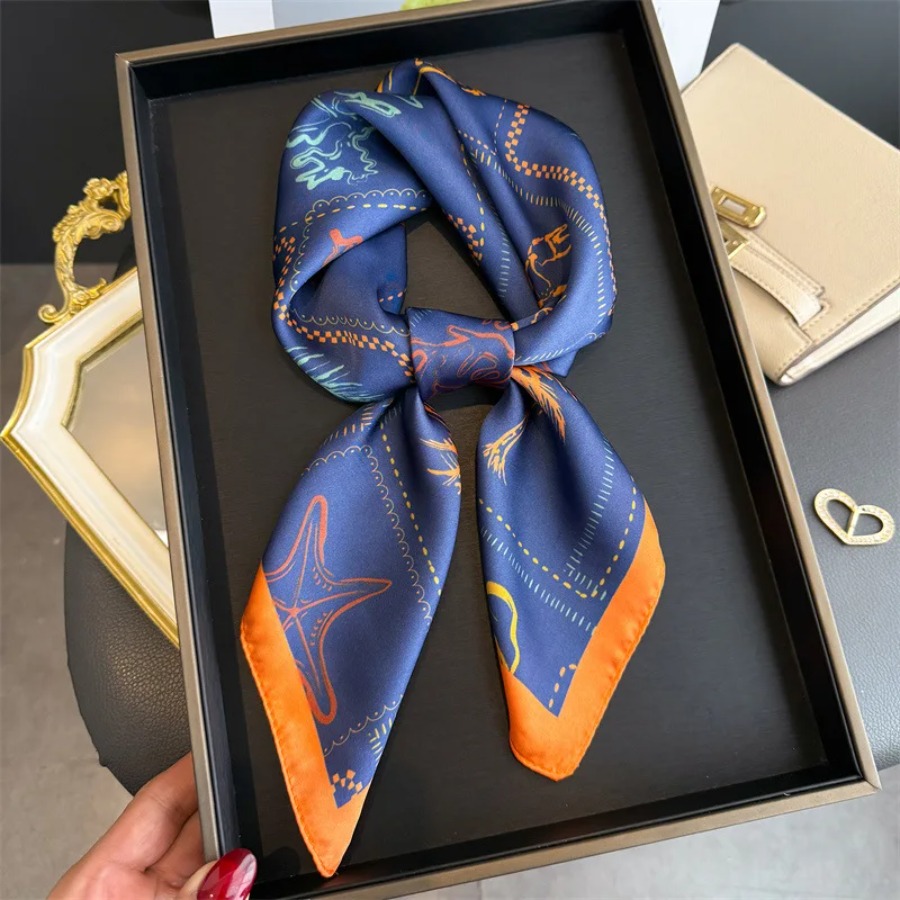 Bandana Cotton - Blue Print Silk Square Scarf Women