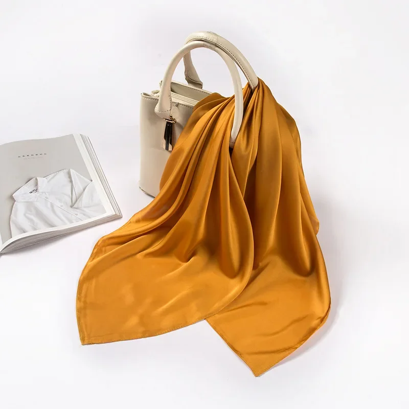 Satin Scarf Women 70cm Solid C - Scarf Silk Square 评论和价格