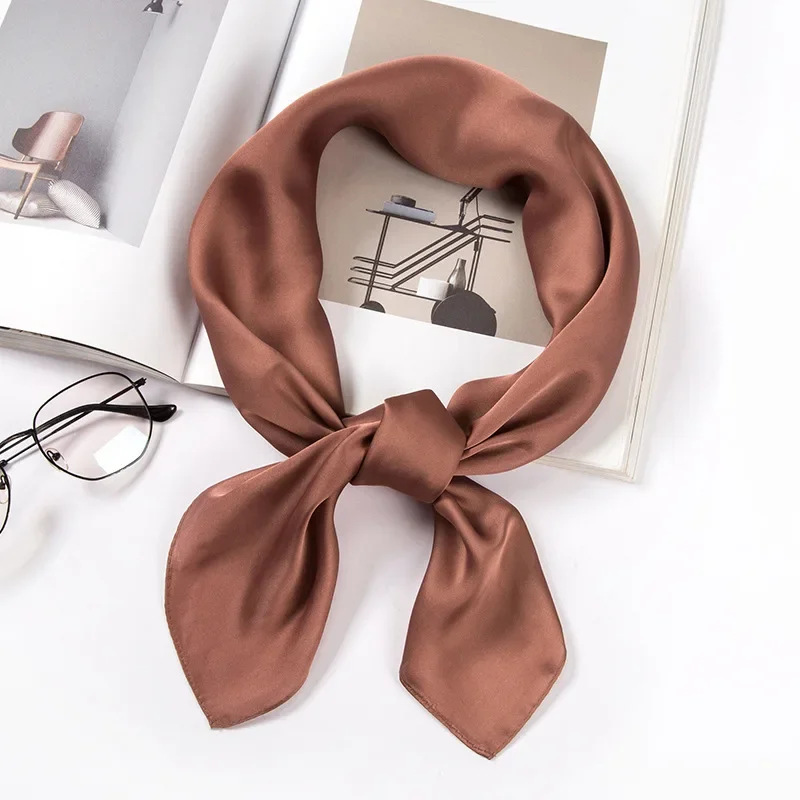 Satin Scarf Women 70cm Solid C - Scarf Silk Square 评论和价格