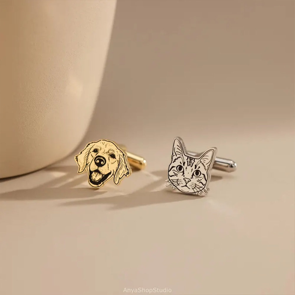 Custom Pet Portrait Cufflinks  - Tie Clip Silver 评论和价格