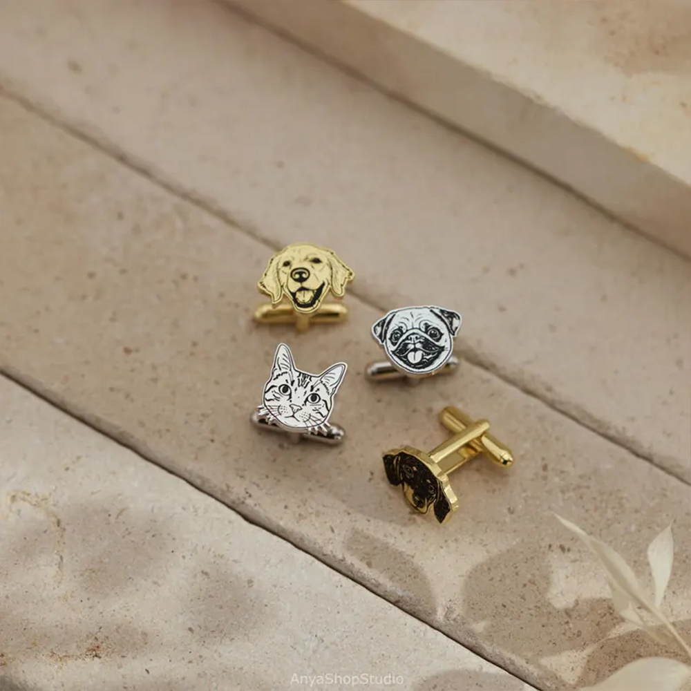 Custom Pet Portrait Cufflinks  - Tie Clip Silver 评论和价格