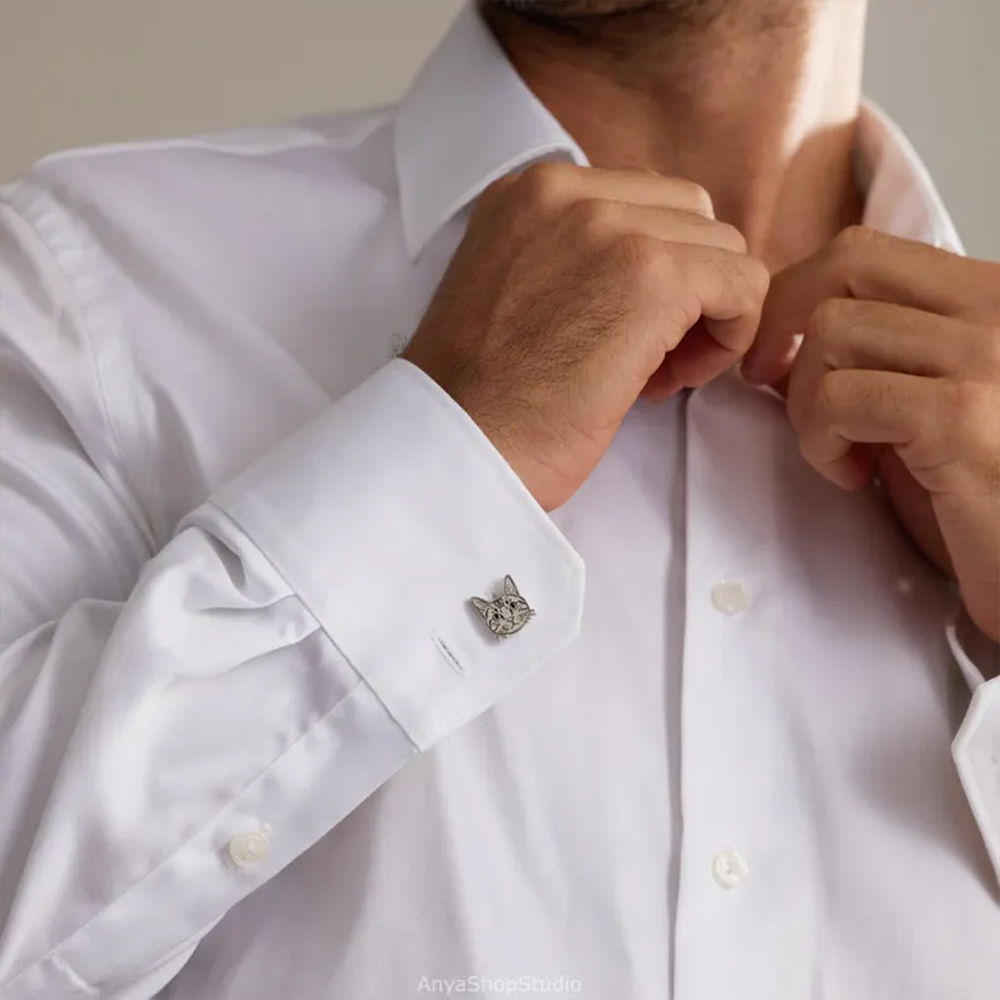 Custom Pet Portrait Cufflinks  - Tie Clip Silver 评论和价格