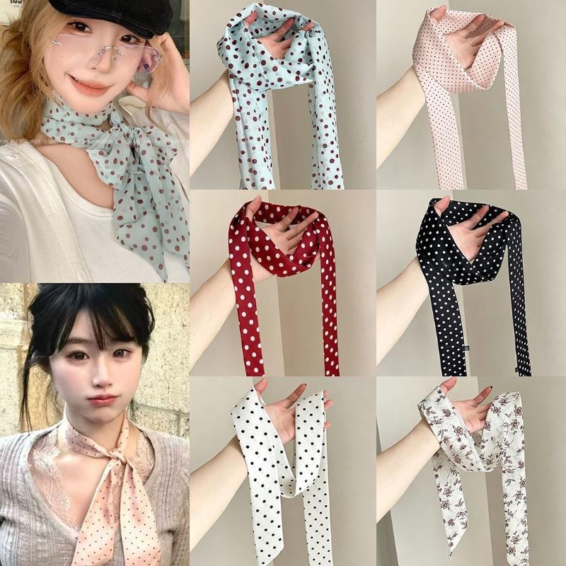 Polka Dot Floral Print Silk Sc - Face Scarf Mask 评论和价格