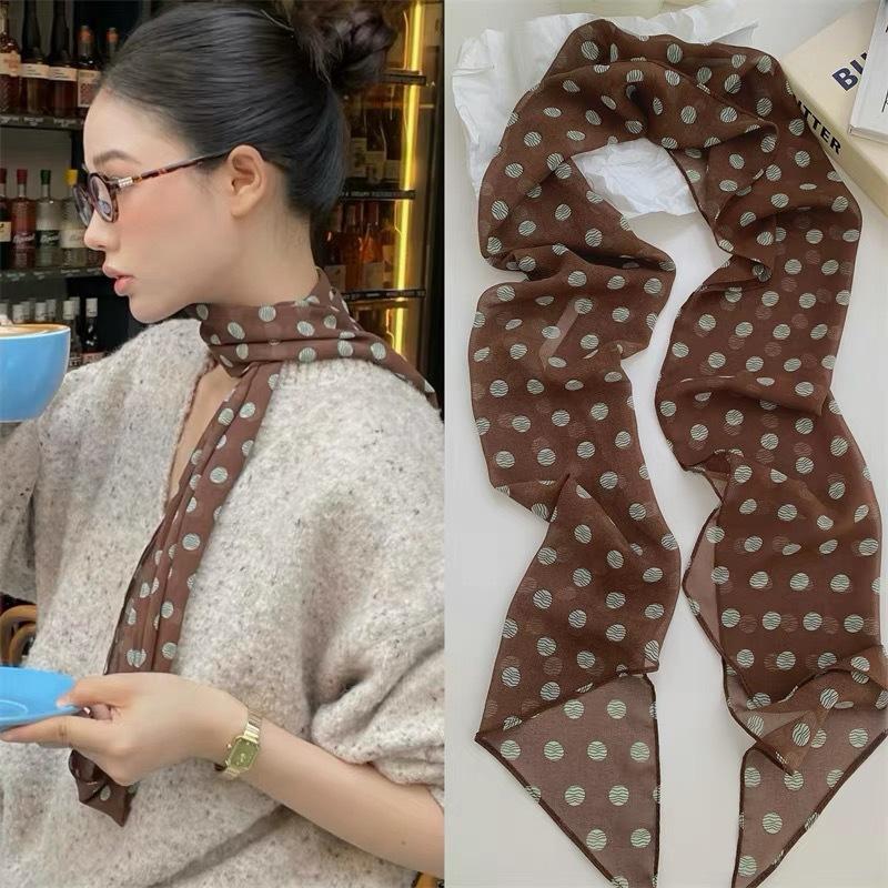 Polka Dot Floral Print Silk Sc - Face Scarf Mask 评论和价格