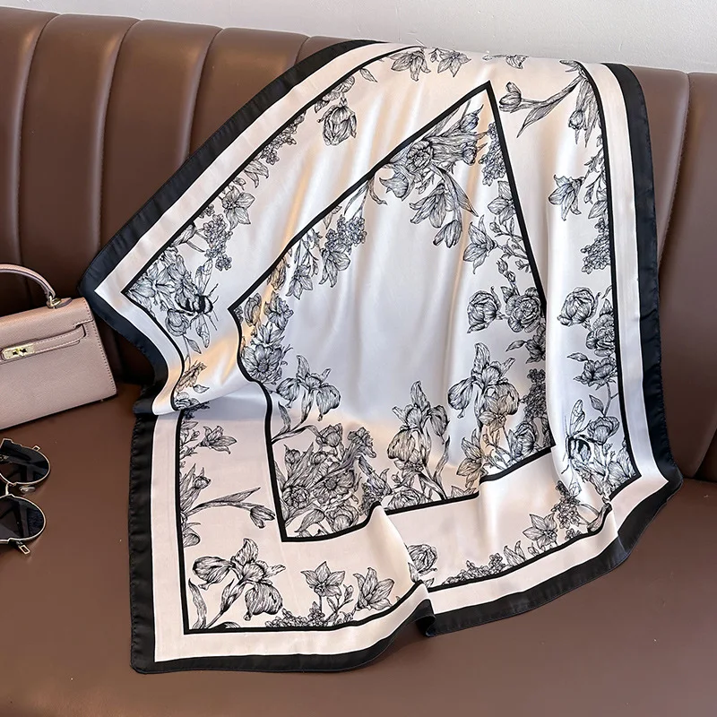 70*70cm Luxury Floral Print Si - Scarf Silk Square 评论和价格