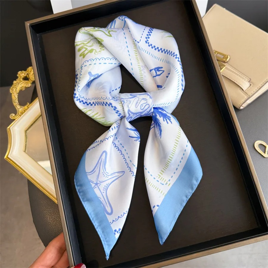 Blue Print Silk Square Scarf W - Bandana Cotton 评论和价格